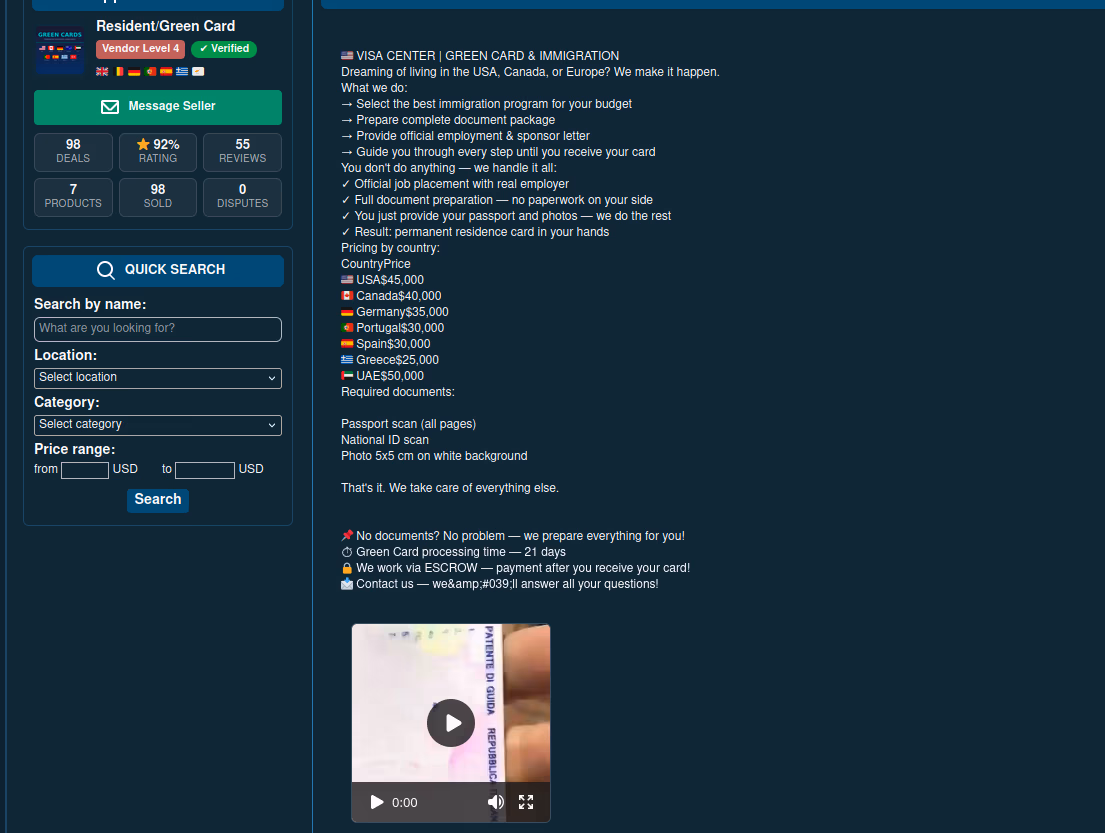 Exploring passport prices on the dark web